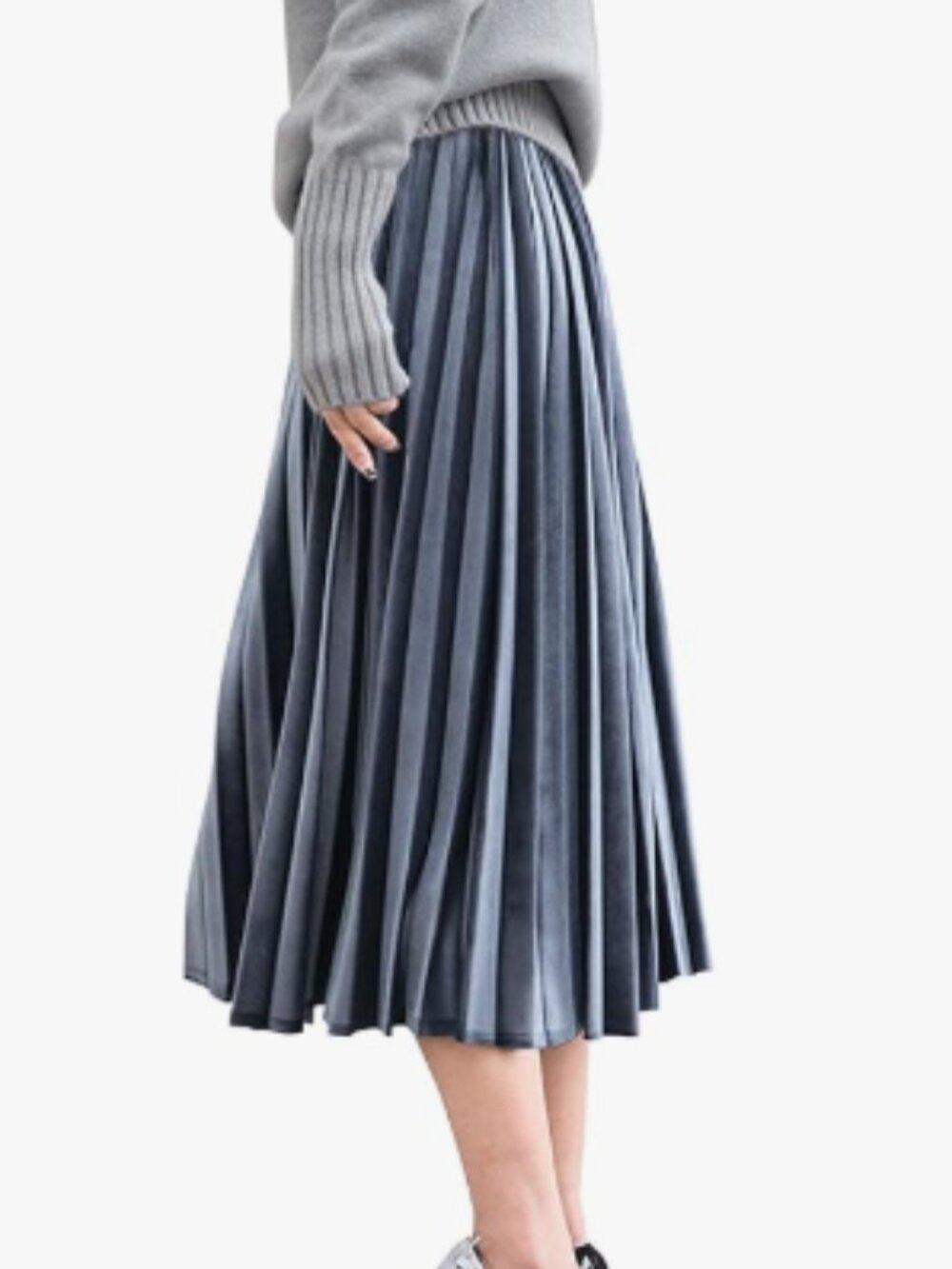 Velvet Metallic Accordion Pleated Midi Skirt